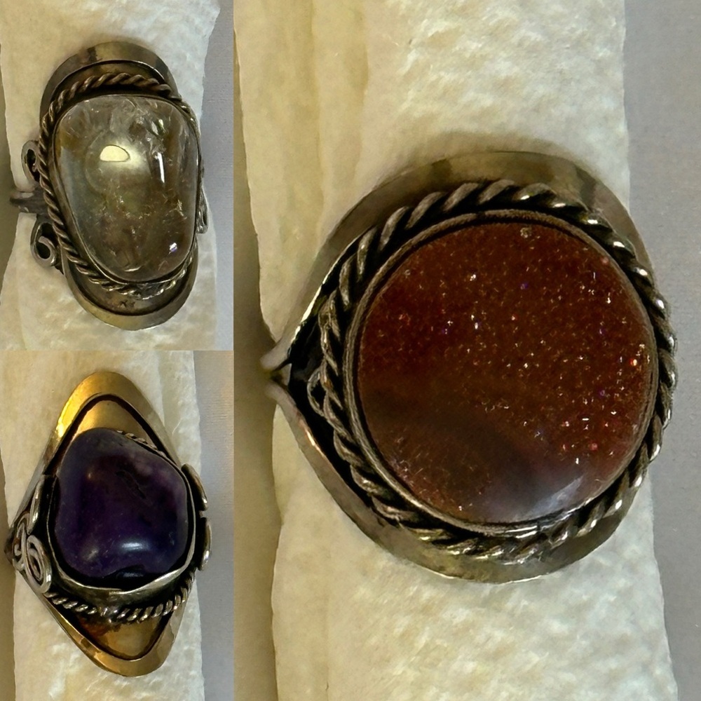 Silver Tone Rings Set Of 3 with Stone Accent